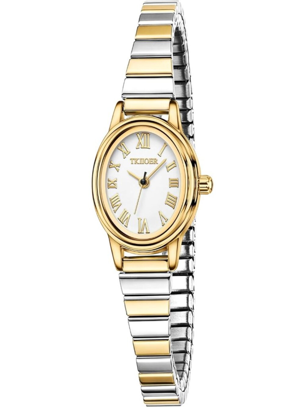Women’s Gold Silver Small Oval Dial Classic Ladies Stainless Steel Band Watch